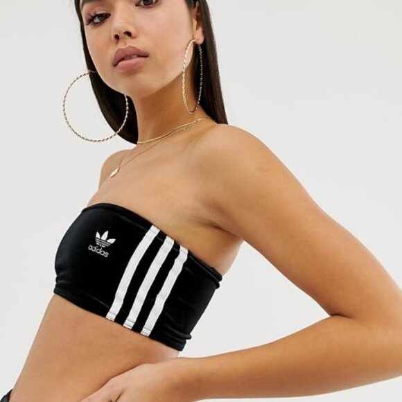 ADIDAS Bandeau Top Women's Black Velvet‎ Women's Size XL Y2K Summer - Picture 1 of 12